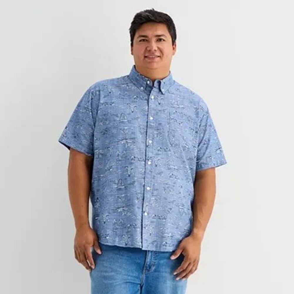 St Johns Bay Chambray 4XL Shirt Short Sleeve Navy Blue Island Classic Fit Woven